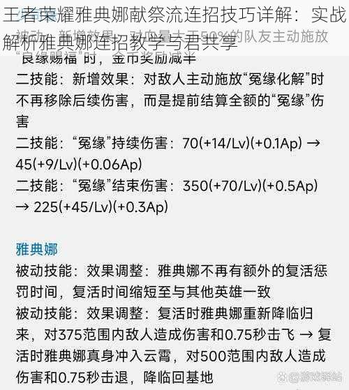 王者荣耀雅典娜献祭流连招技巧详解：实战解析雅典娜连招教学与君共享