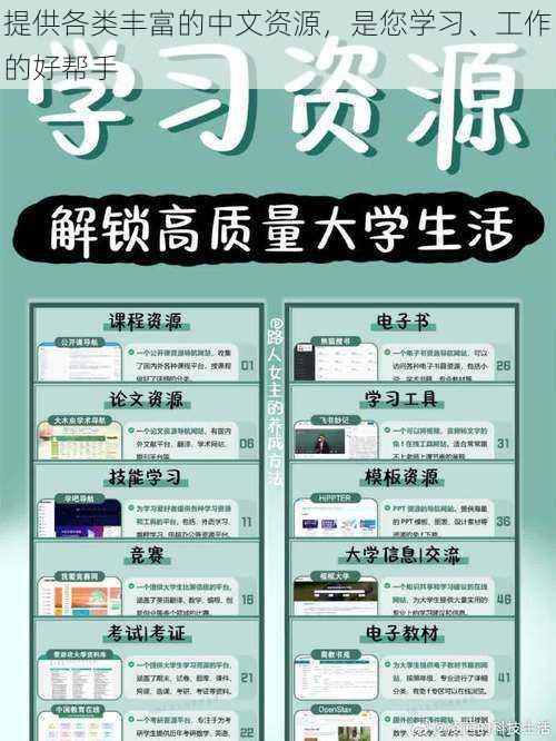 提供各类丰富的中文资源，是您学习、工作的好帮手