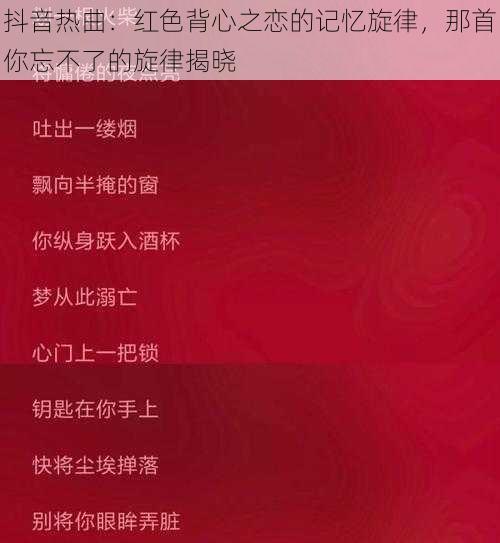 抖音热曲：红色背心之恋的记忆旋律，那首你忘不了的旋律揭晓