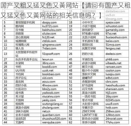 国产又粗又猛又色又黃网站【请问有国产又粗又猛又色又黃网站的相关信息吗？】