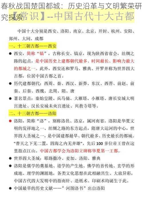 春秋战国楚国都城：历史沿革与文明繁荣研究探索