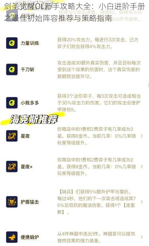 剑圣觉醒OL新手攻略大全：小白进阶手册之最佳初始阵容推荐与策略指南