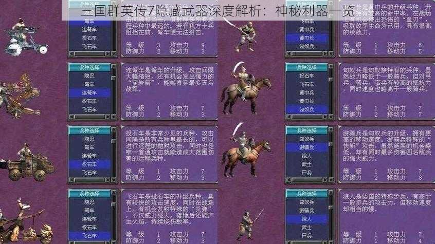 三国群英传7隐藏武器深度解析：神秘利器一览