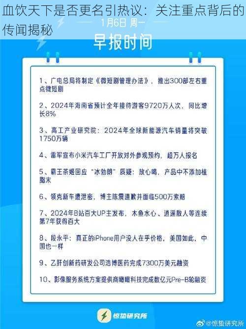 血饮天下是否更名引热议：关注重点背后的传闻揭秘